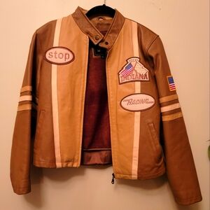 New (No tags) Women's 100% Leather Vintage Motorcycle Racing Jacket (Size L)
